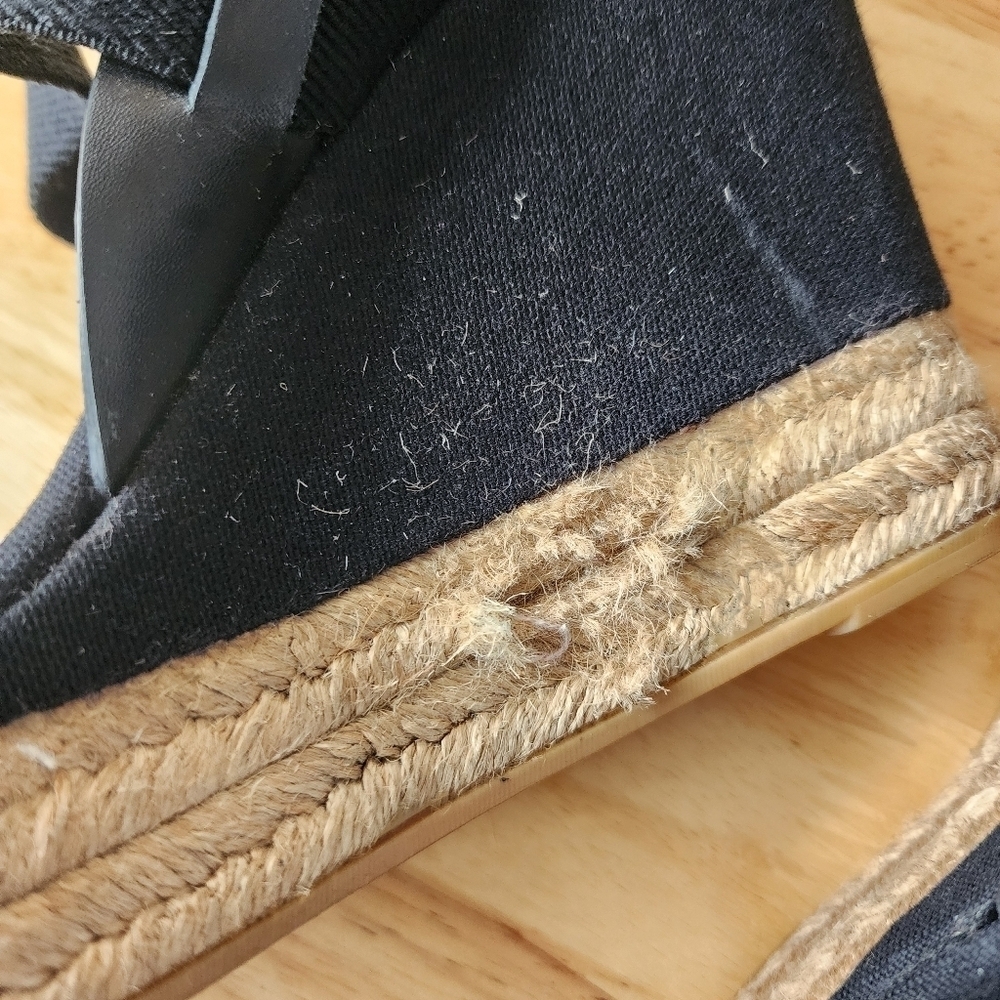 Tory Burch Espadrille Wedge Slingback Black Canvas Sandal Boho Chic Comfort 10 - Picture 11 of 11